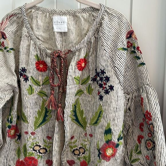 Velvet By Graham & Spencer Delfina Embroidered Striped Jacket Cotton/Linen Size - Picture 6 of 10